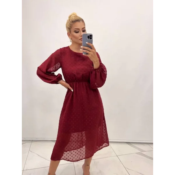 Kadın Uzun Kollu Astar Detay Fırsat ürün Ponpon şifon Elbise