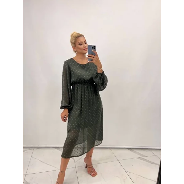 Kadın Uzun Kollu Astar Detay Fırsat ürün Ponpon şifon Elbise