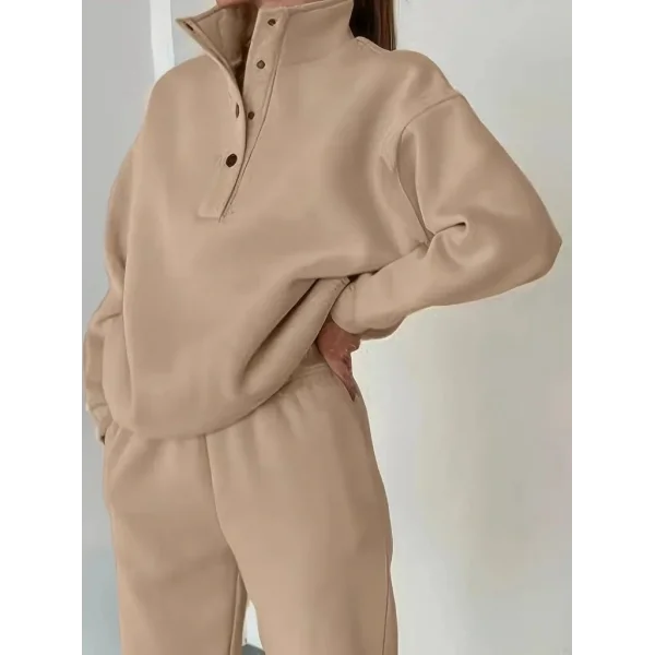 Kadın Uzun Kollu Balıkçı Dik Yakalı Düğmeli üç Iplik Bluz Ve Pantolon Ikili Takım