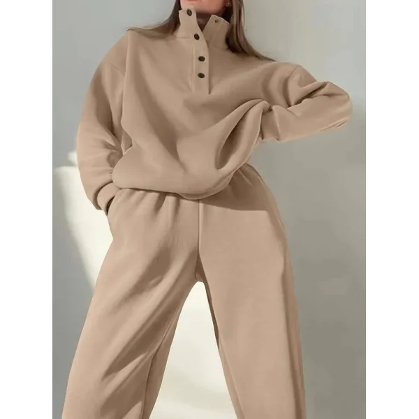 Kadın Uzun Kollu Balıkçı Dik Yakalı Düğmeli üç Iplik Bluz Ve Pantolon Ikili Takım