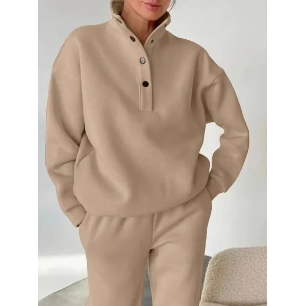 Kadın Uzun Kollu Balıkçı Dik Yakalı Düğmeli üç Iplik Bluz Ve Pantolon Ikili Takım