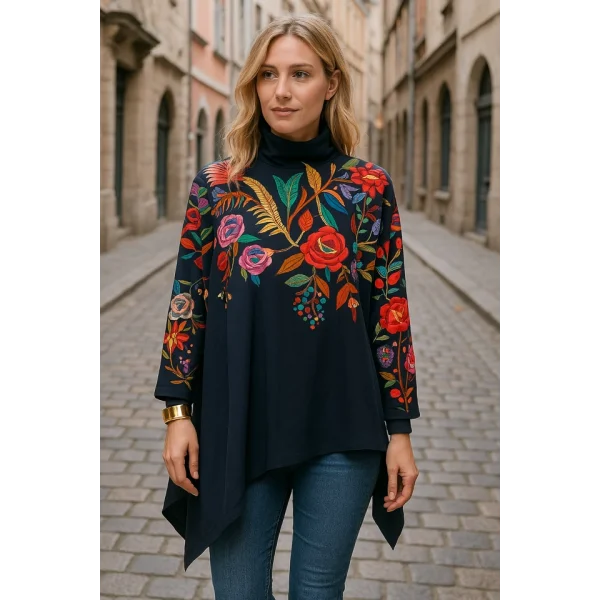 Kadın Uzun Kollu Balıkçı Yaka Asimetrik Kesim Dalgıç Kumaş Bluz