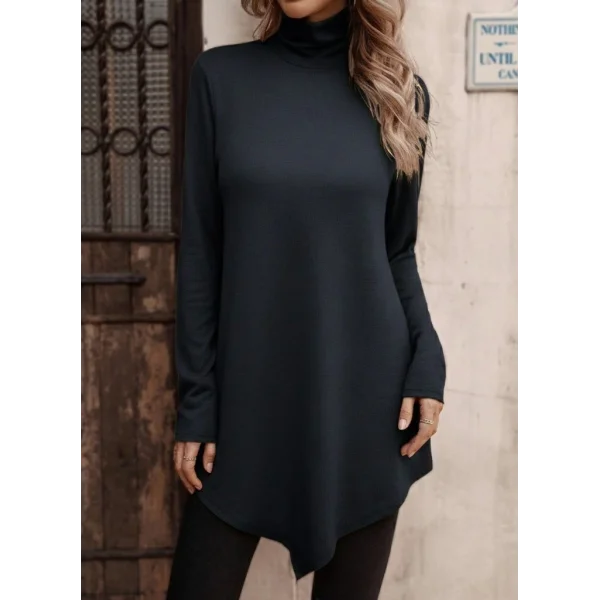 Kadın Uzun Kollu Balıkçı Yaka Asimetrik Kesim Detaylı Antrasit Yün Viskon Bluz