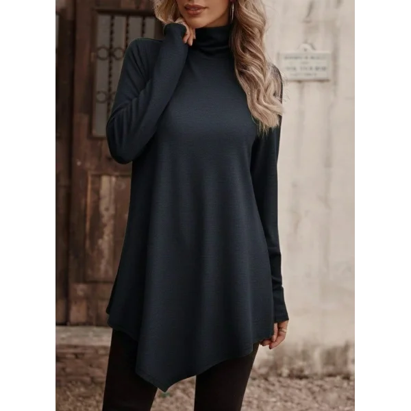 Kadın Uzun Kollu Balıkçı Yaka Asimetrik Kesim Detaylı Antrasit Yün Viskon Bluz