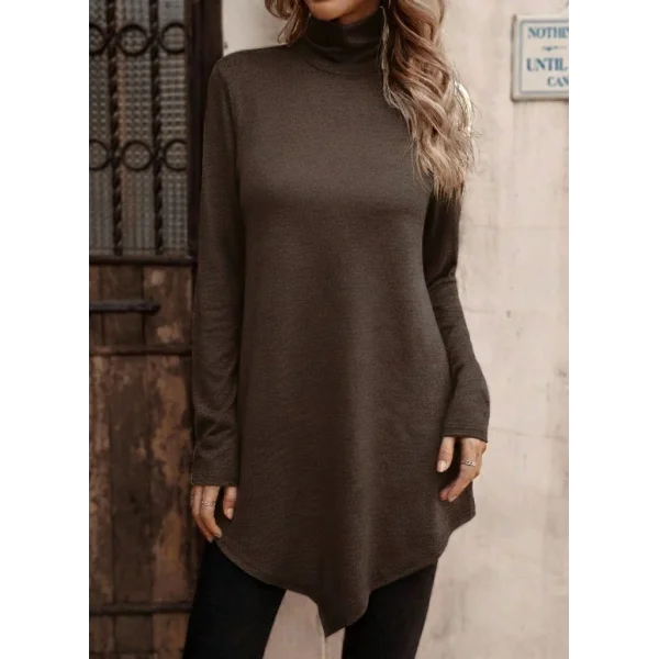 Kadın Uzun Kollu Balıkçı Yaka Asimetrik Kesim Detaylı Yün Viskon Bluz