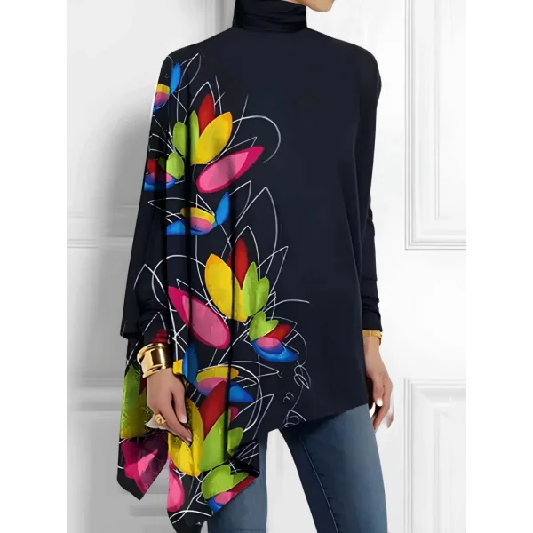 Kadın Uzun Kollu Balıkçı Yaka Asimetrik Kesim Mikro Bluz