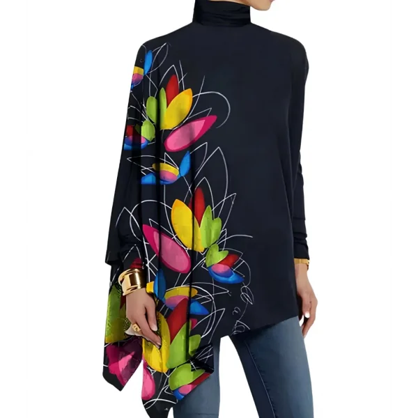 Kadın Uzun Kollu Balıkçı Yaka Asimetrik Kesim Mikro Bluz