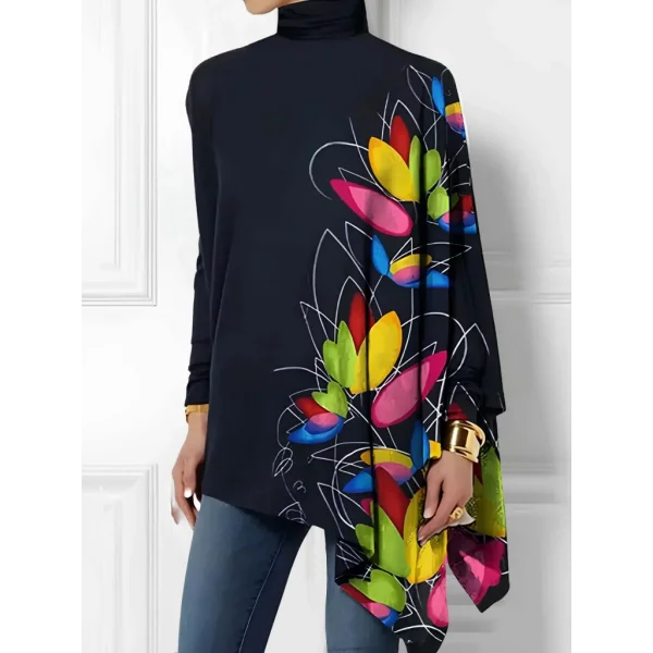 Kadın Uzun Kollu Balıkçı Yaka Asimetrik Kesim Mikro Bluz