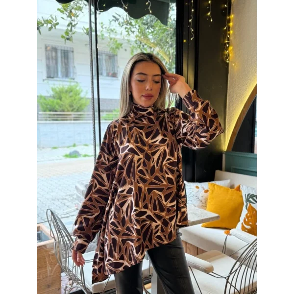 Kadın Uzun Kollu Balıkçı Yaka Asimetrik Kesim Salaş Bluz