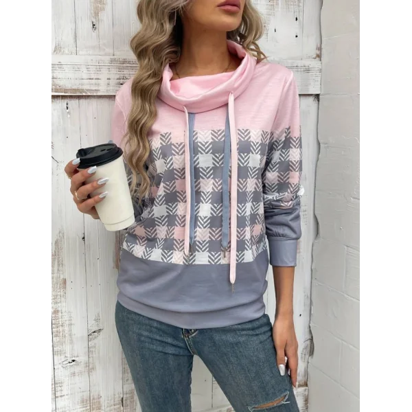 Kadın Uzun Kollu Balıkçı Yaka Bağcıklı Desenli şardonlu Dalgıç Bluz