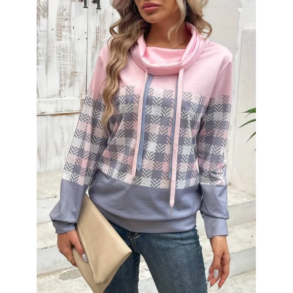 Kadın Uzun Kollu Balıkçı Yaka Bağcıklı Desenli şardonlu Dalgıç Bluz