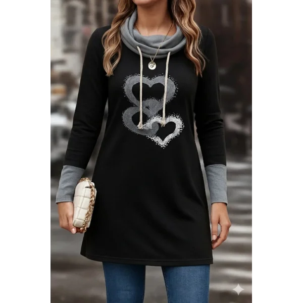 Kadın Uzun Kollu Balıkçı Yaka Bağcıklı Iki Iplik Elbise