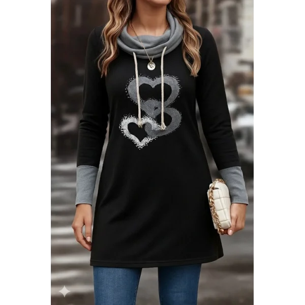 Kadın Uzun Kollu Balıkçı Yaka Bağcıklı Iki Iplik Elbise