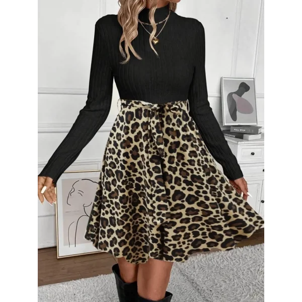 Kadın Uzun Kollu Balıkçı Yaka Belden Bağlamalı üst Kaşkorse Eteği Dalgıç Elbise