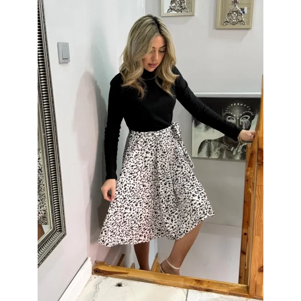 Kadın Uzun Kollu Balıkçı Yaka Belden Bağlamalı üst Kaşkorse Eteği Dalgıç Kısa Elbise