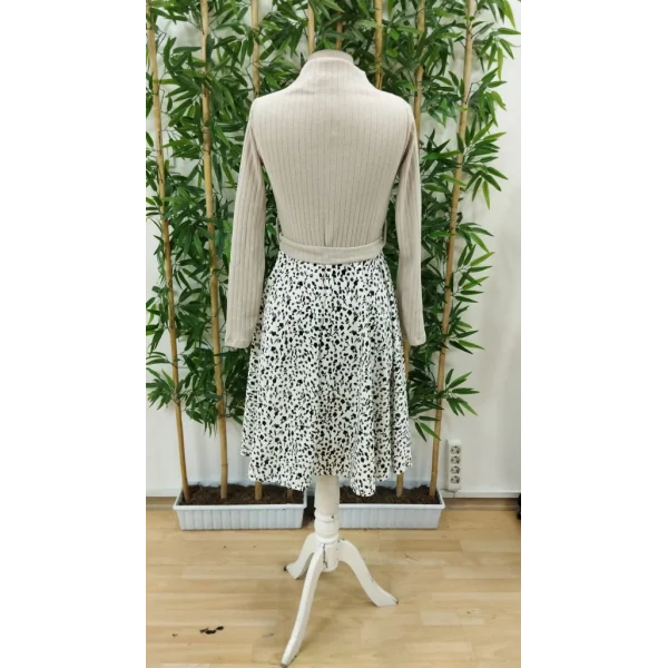 Kadın Uzun Kollu Balıkçı Yaka Belden Bağlamalı üst Kaşkorse Eteği Dalgıç Kısa Elbise