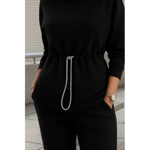 Kadın Uzun Kollu Balıkçı Yaka Belden Lastikli Modal Bluz Ve Pantolon Ikili Takım