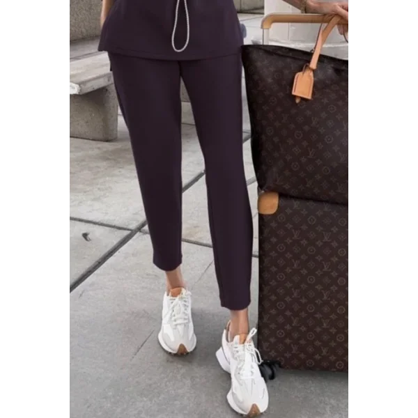 Kadın Uzun Kollu Balıkçı Yaka Belden Lastikli Modal Bluz Ve Pantolon Ikili Takım