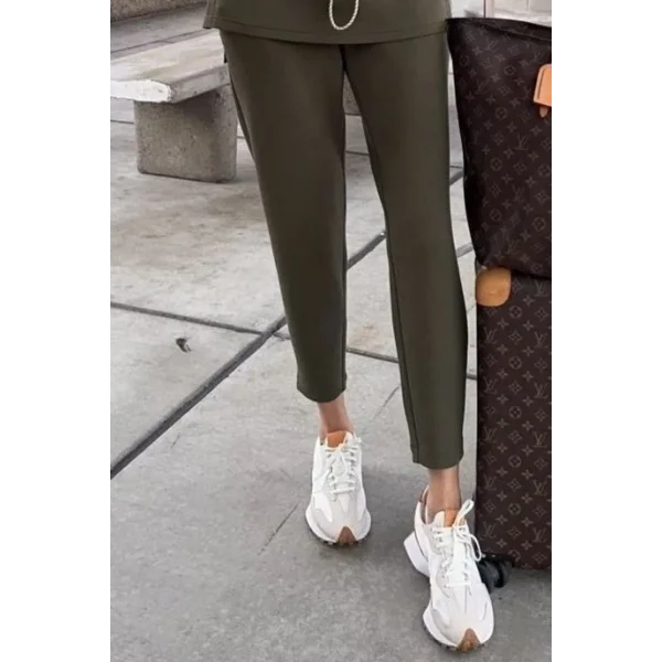 Kadın Uzun Kollu Balıkçı Yaka Belden Lastikli Modal Bluz Ve Pantolon Ikili Takım