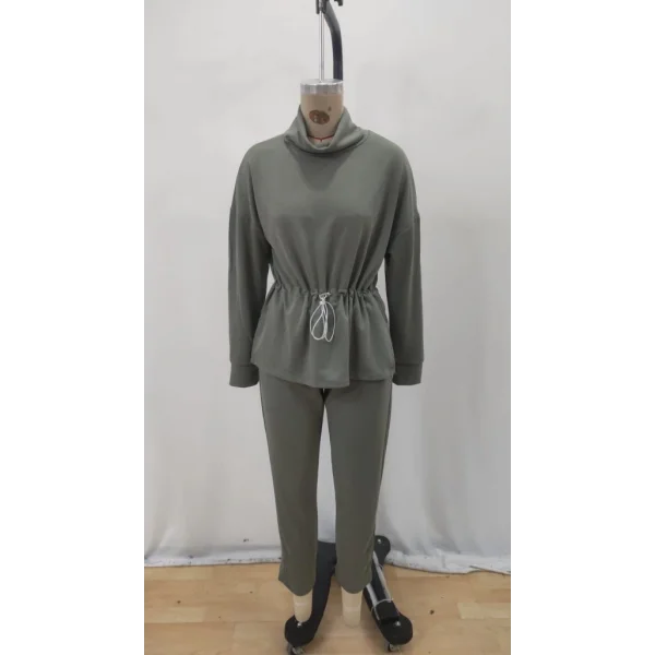 Kadın Uzun Kollu Balıkçı Yaka Belden Lastikli Modal Bluz Ve Pantolon Ikili Takım