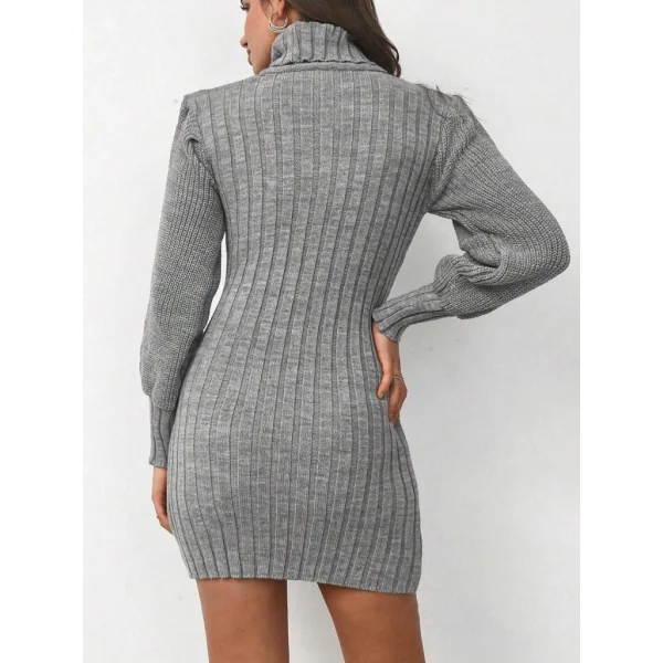 Kadın Uzun Kollu Balıkçı Yaka Beli Kuşaklı Mini Triko Elbise