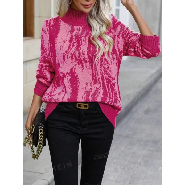 Kadın Uzun Kollu Balıkçı Yaka çok Renkli Triko Bluz