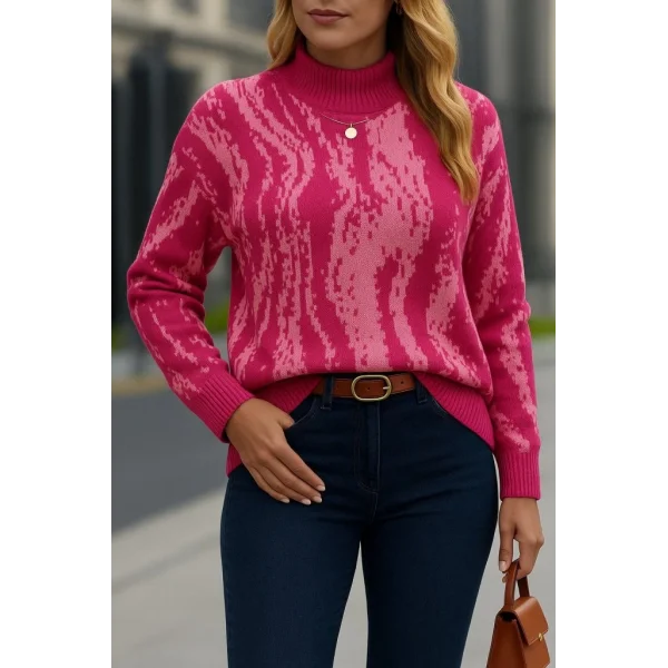 Kadın Uzun Kollu Balıkçı Yaka çok Renkli Triko Bluz