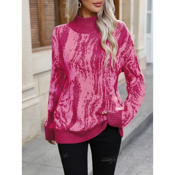 Kadın Uzun Kollu Balıkçı Yaka çok Renkli Triko Bluz