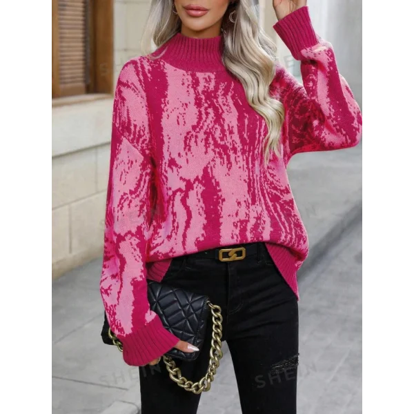 Kadın Uzun Kollu Balıkçı Yaka çok Renkli Triko Bluz