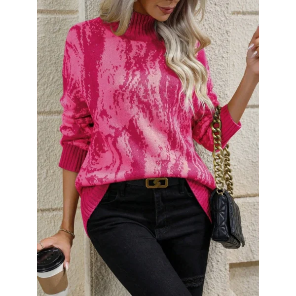 Kadın Uzun Kollu Balıkçı Yaka çok Renkli Triko Bluz