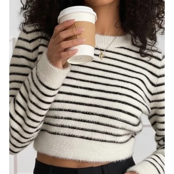 Kadın Uzun Kollu Balıkçı Yaka Crop Triko Bluz