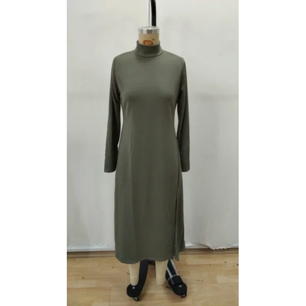 Kadın Uzun Kollu Balıkçı Yaka Derin Yırtmaç Detay Krep Elbise