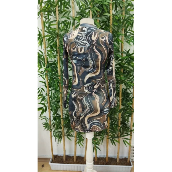 Kadın Uzun Kollu Balıkçı Yaka Desenli Dalgıç Elbise