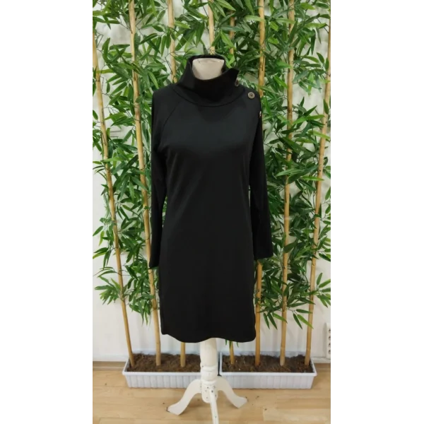 Kadın Uzun Kollu Balıkçı Yaka Düğme Detaylı Kısa şardonlu Dalgıç Elbise