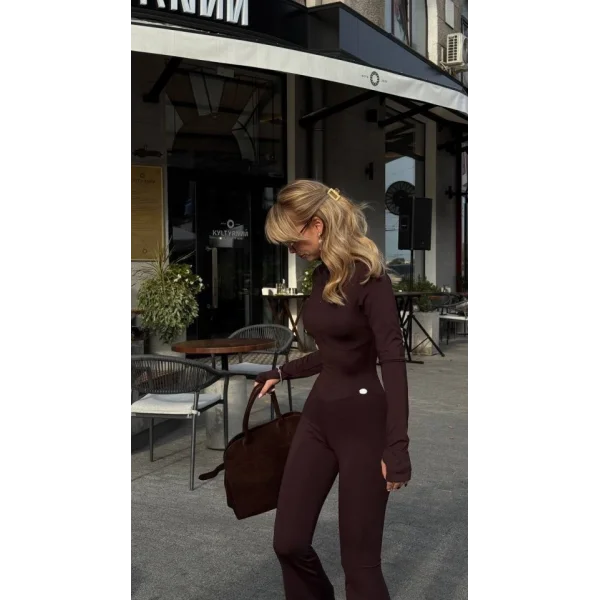 Kadın Uzun Kollu Balıkçı Yaka Fermuar Detay Ispanyol Paça Tulum