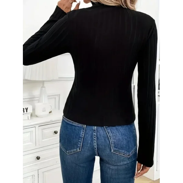 Kadın Uzun Kollu Balıkçı Yaka Fermuarlı Kaşkorse Bluz