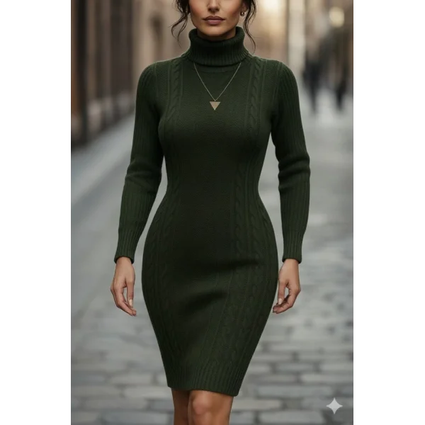 Kadın Uzun Kollu Balıkçı Yaka Kısa Triko Elbise