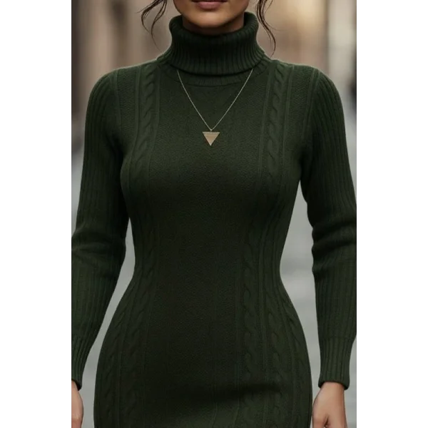 Kadın Uzun Kollu Balıkçı Yaka Kısa Triko Elbise