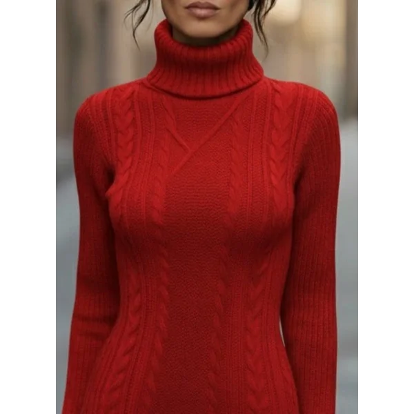 Kadın Uzun Kollu Balıkçı Yaka Kısa Triko Elbise