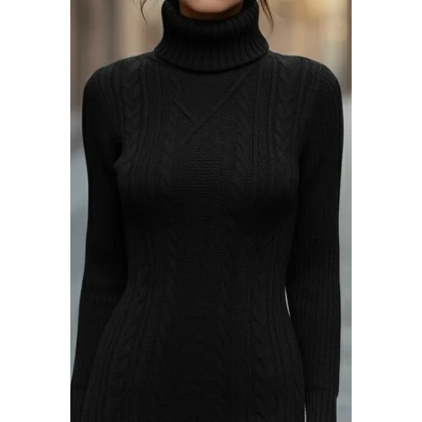 Kadın Uzun Kollu Balıkçı Yaka Kısa Triko Elbise