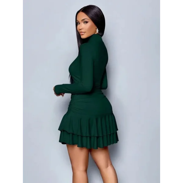 Kadın Uzun Kollu Balıkçı Yaka Mini Fırfırlı Sandy Elbise