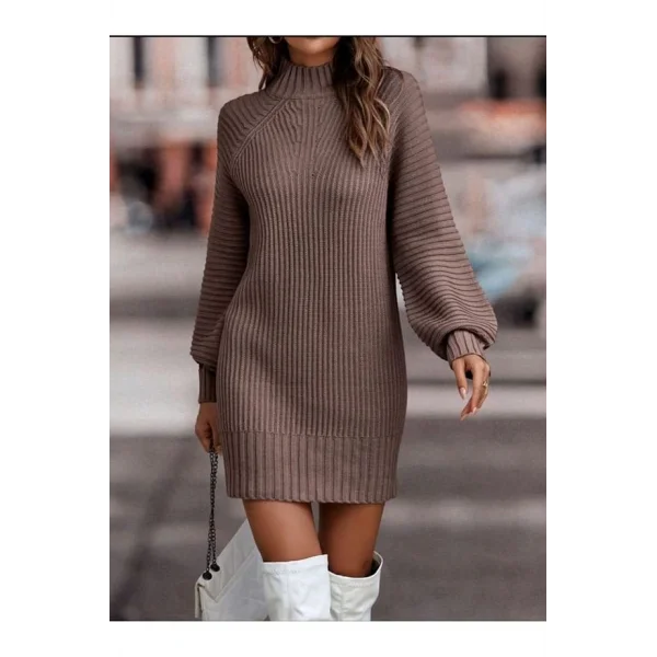 Kadın Uzun Kollu Balıkçı Yaka Mini Triko Elbise