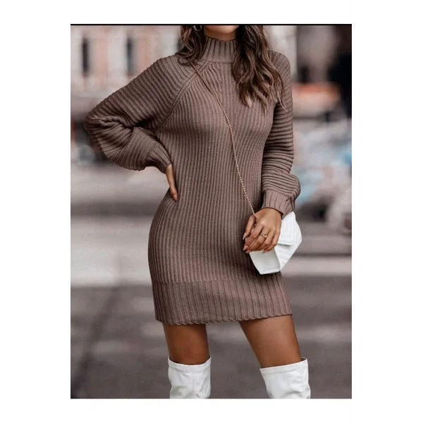 Kadın Uzun Kollu Balıkçı Yaka Mini Triko Elbise