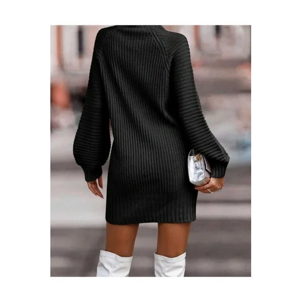 Kadın Uzun Kollu Balıkçı Yaka Mini Triko Elbise