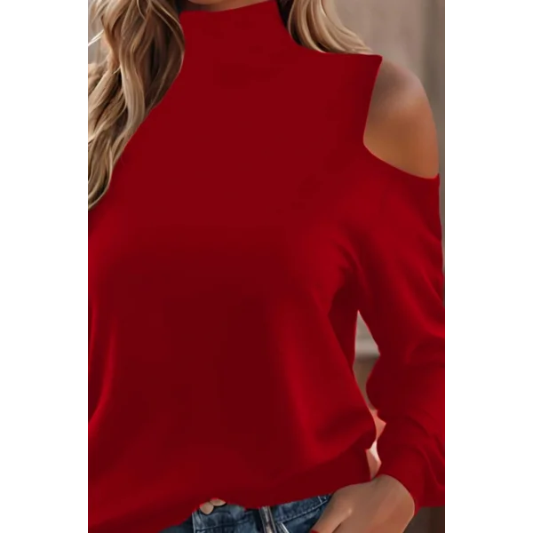 Kadın Uzun Kollu Balıkçı Yaka Omuz Pencere Detay Viskon Bluz