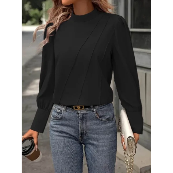 Kadın Uzun Kollu Balıkçı Yaka önden Dikişli Dokuma Bluz