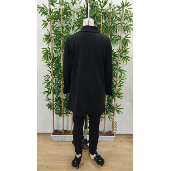 Kadın Uzun Kollu Balıkçı Yaka önden Düğmeli Bluz Ve Pantolon Yumoş Ikili Takım