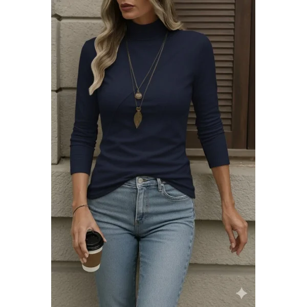 Kadın Uzun Kollu Balıkçı Yaka önden şerit Detay Dalgıç Bluz