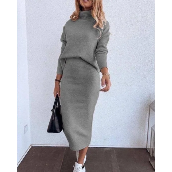 Kadın Uzun Kollu Balıkçı Yaka şardonlu Bluz Etek Takım