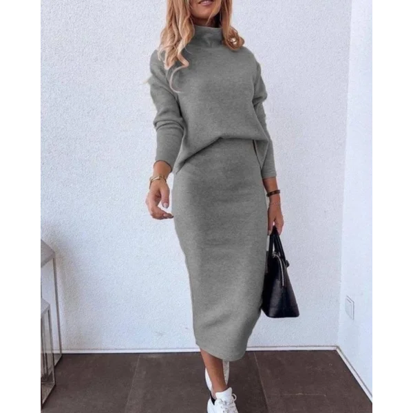 Kadın Uzun Kollu Balıkçı Yaka şardonlu Bluz Etek Takım